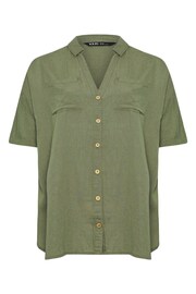 Yours Curve Khaki Green Utility Linen Shirt - Image 5 of 5