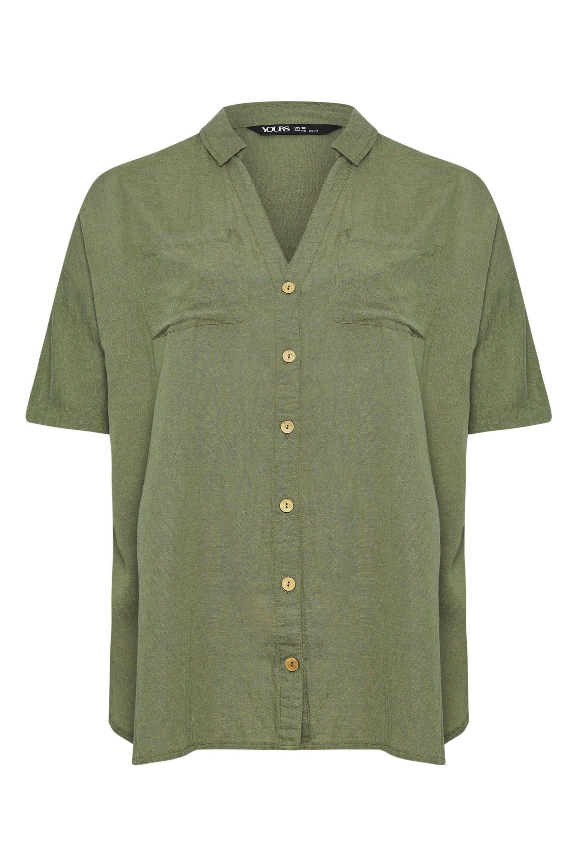 Yours Curve Khaki Green Utility Linen Shirt - Image 5 of 5