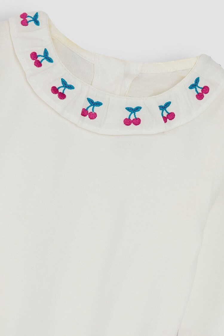 JoJo Maman Bébé Cream Cherry Embroidered Frill Collar Body - Image 3 of 3