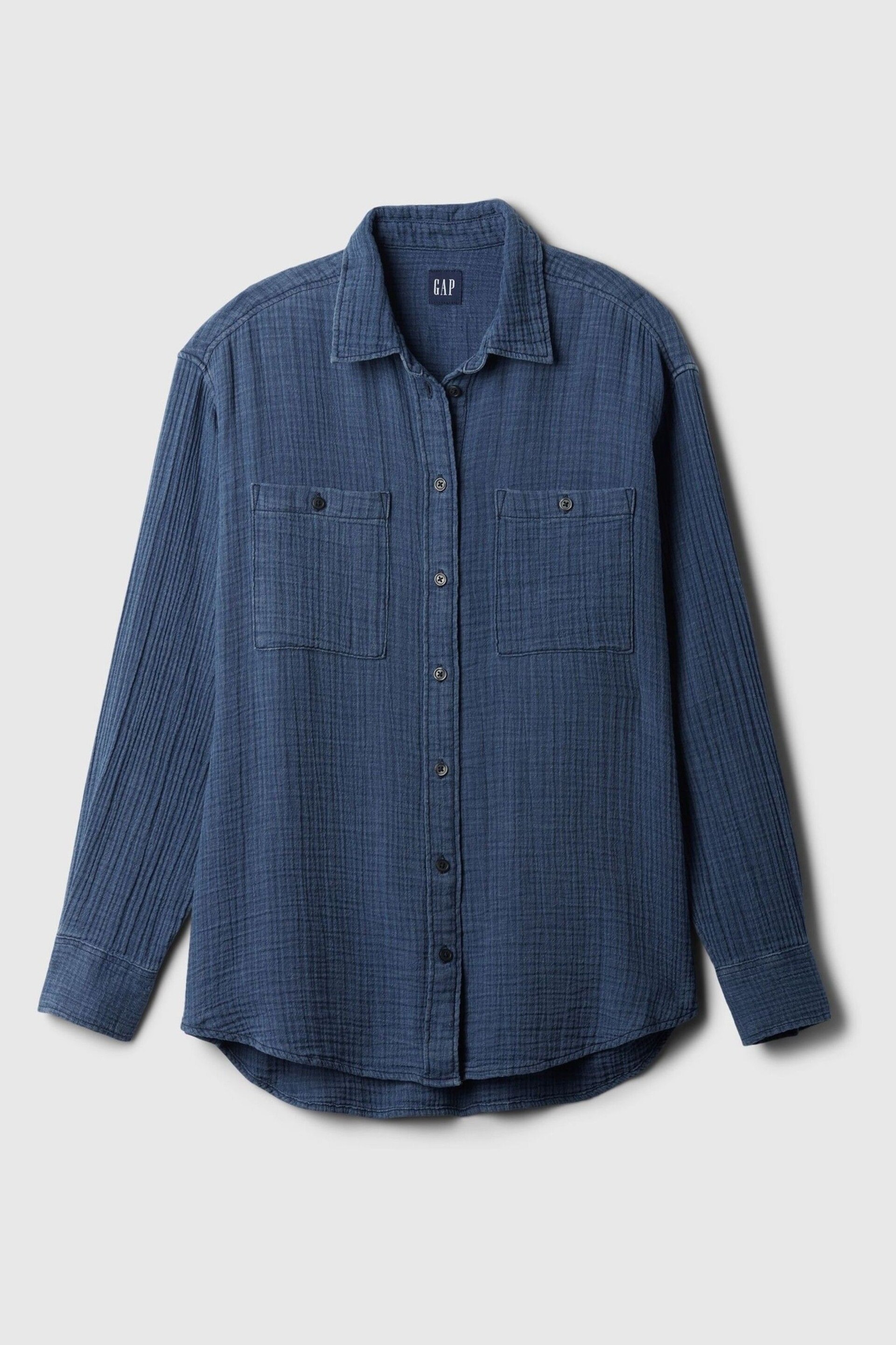 Gap Blue Crinkle Cotton Big Shirt - Image 4 of 4
