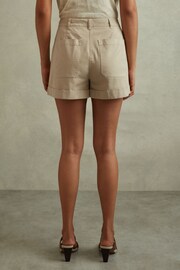 Reiss Neutral Nova Cotton Blend Shorts with Turned-Up Hems - Image 4 of 5