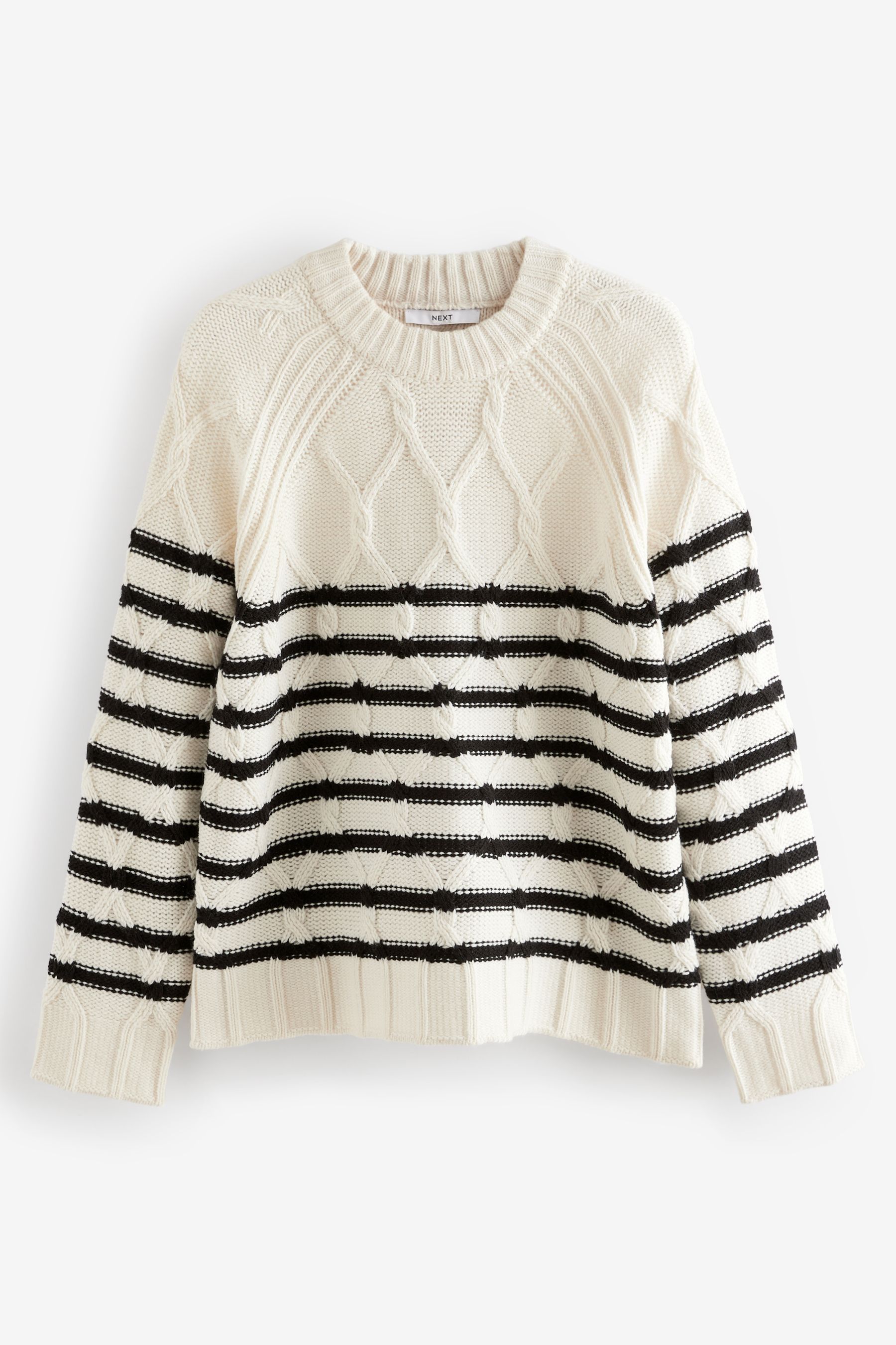 Buy Black White Stripe Crew Neck Cable Knitted Jumper With Wool from the Next UK online shop