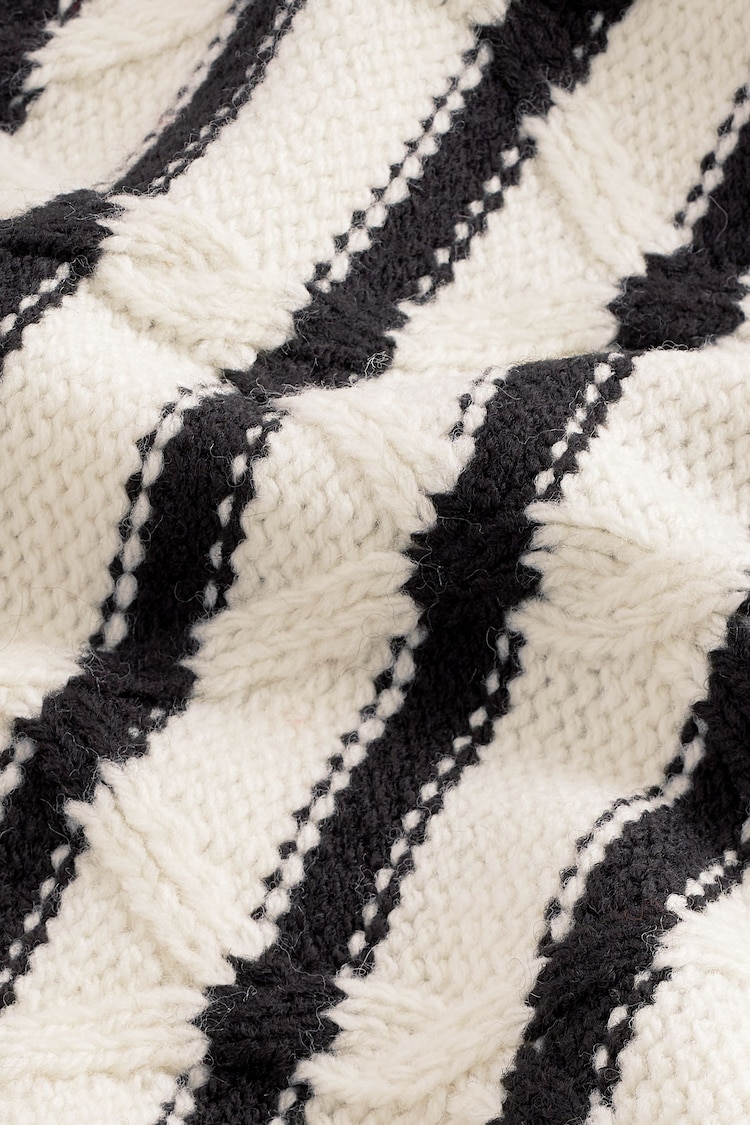 Black/White Stripe Crew Neck Cable Knit Jumper - Image 9 of 9