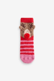 Red/Pink Reindeer Christmas Cosy Ankle Socks - Image 1 of 1