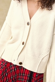 White Ecru Soft Touch Seam Detail Button Through Knitted Cardigan - Image 5 of 8