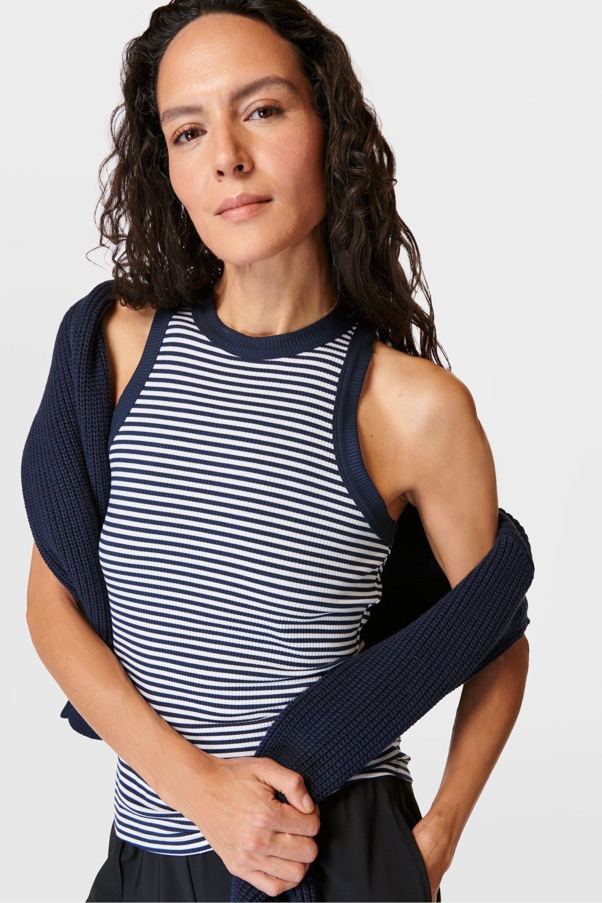 Sweaty Betty Navy White Stripe Harper Racer Tank Top - Image 3 of 7