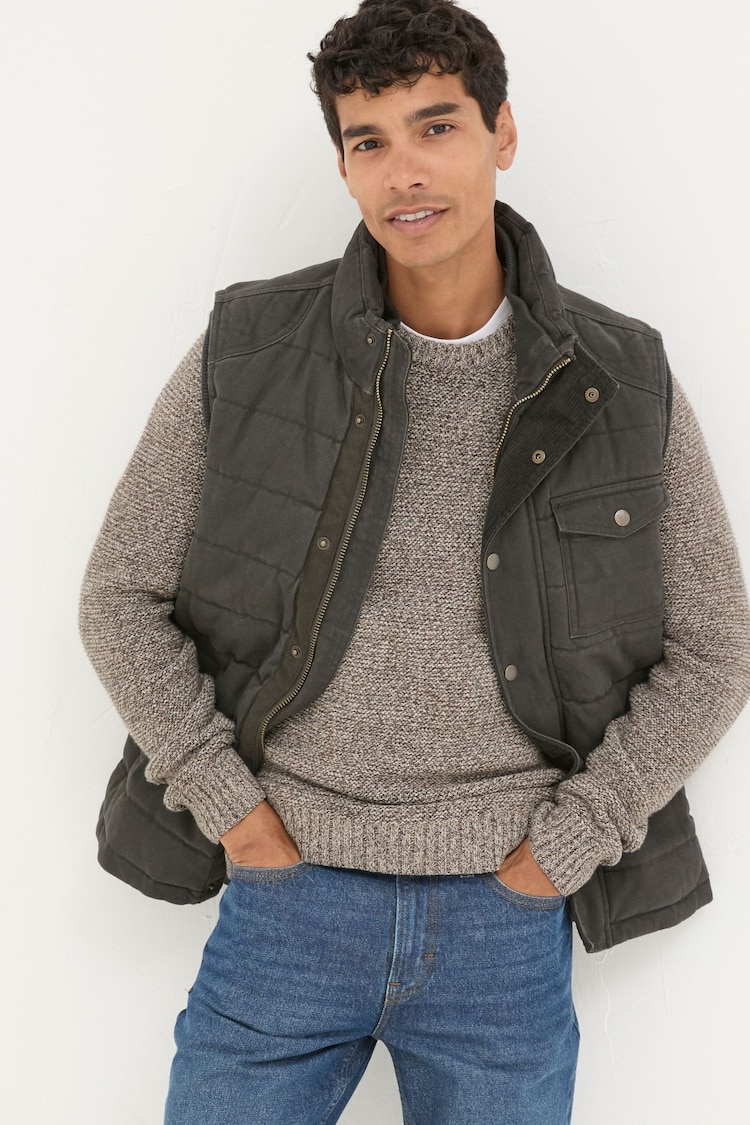 FatFace Wardley Brown Canvas Gilet - Image 1 of 6