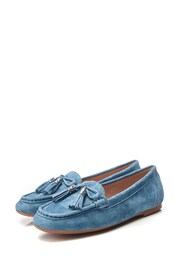 Moda in Pelle Blue Famina Square Toe Bow Tassel Trim Lined Loafers - Image 2 of 4