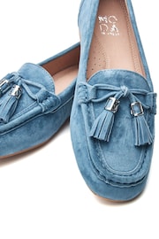 Moda in Pelle Blue Famina Square Toe Bow Tassel Trim Lined Loafers - Image 4 of 4