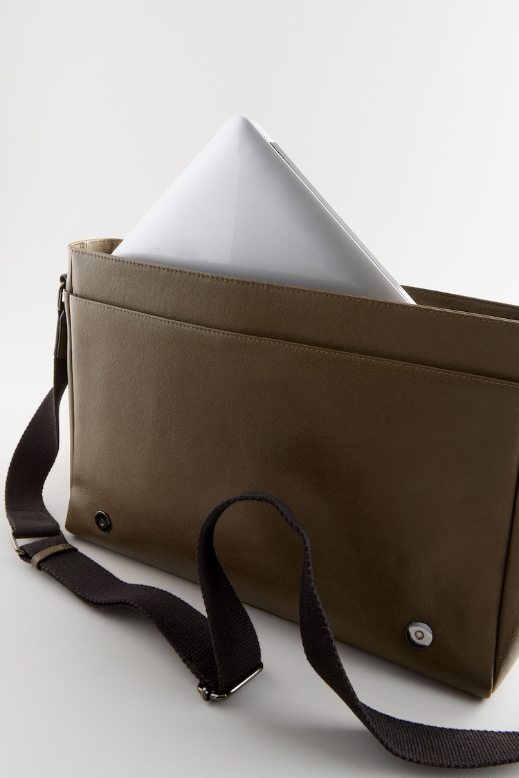 Olive Green Leather Messenger Bag - Image 5 of 5