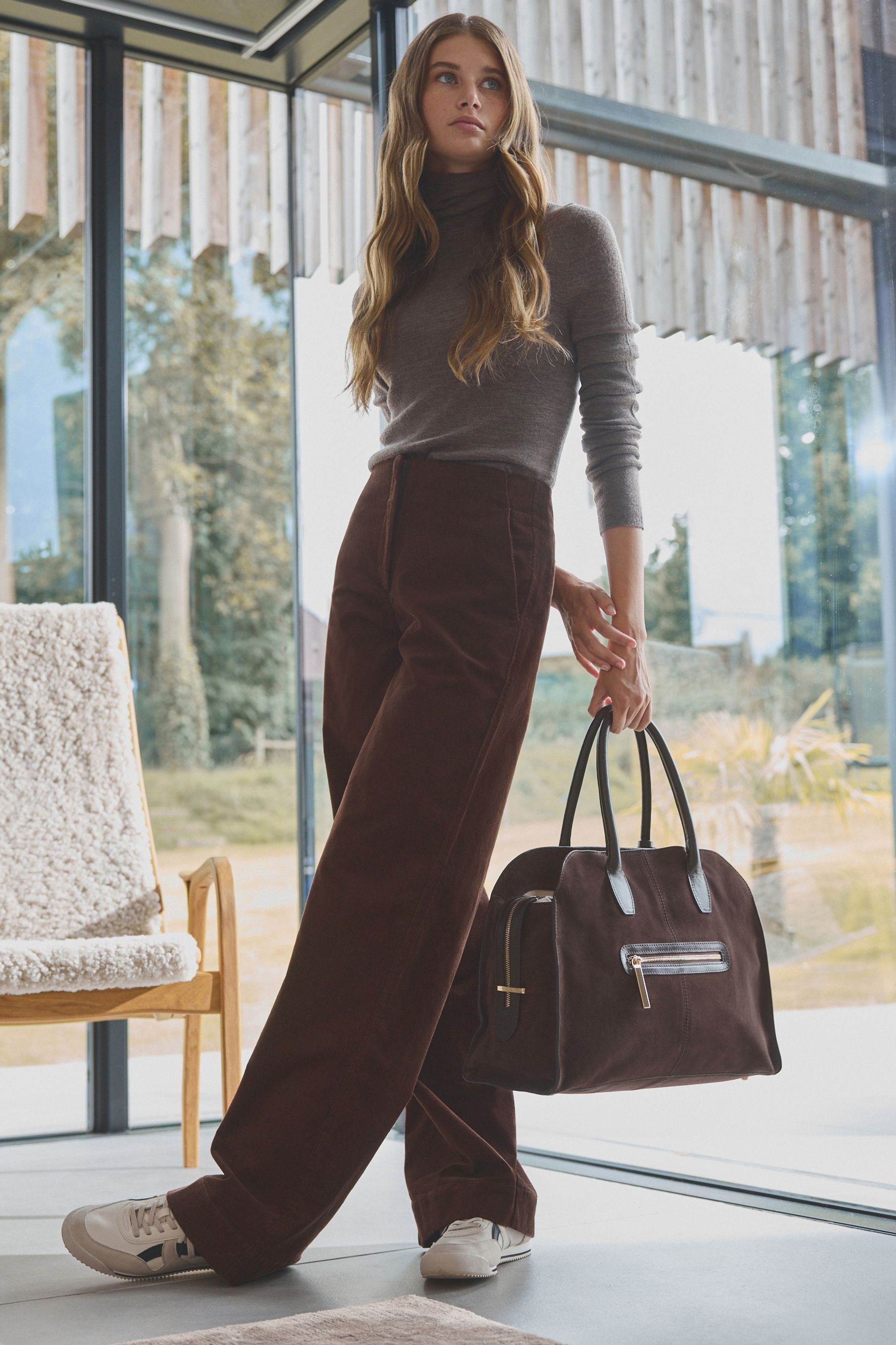 Buy Chocolate Brown Premium Cord Wide Leg Trousers from the Next UK online shop