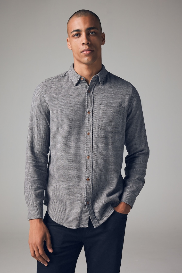 Grey Brushed Texture 100% Cotton Long Sleeve Shirt - Image 1 of 7