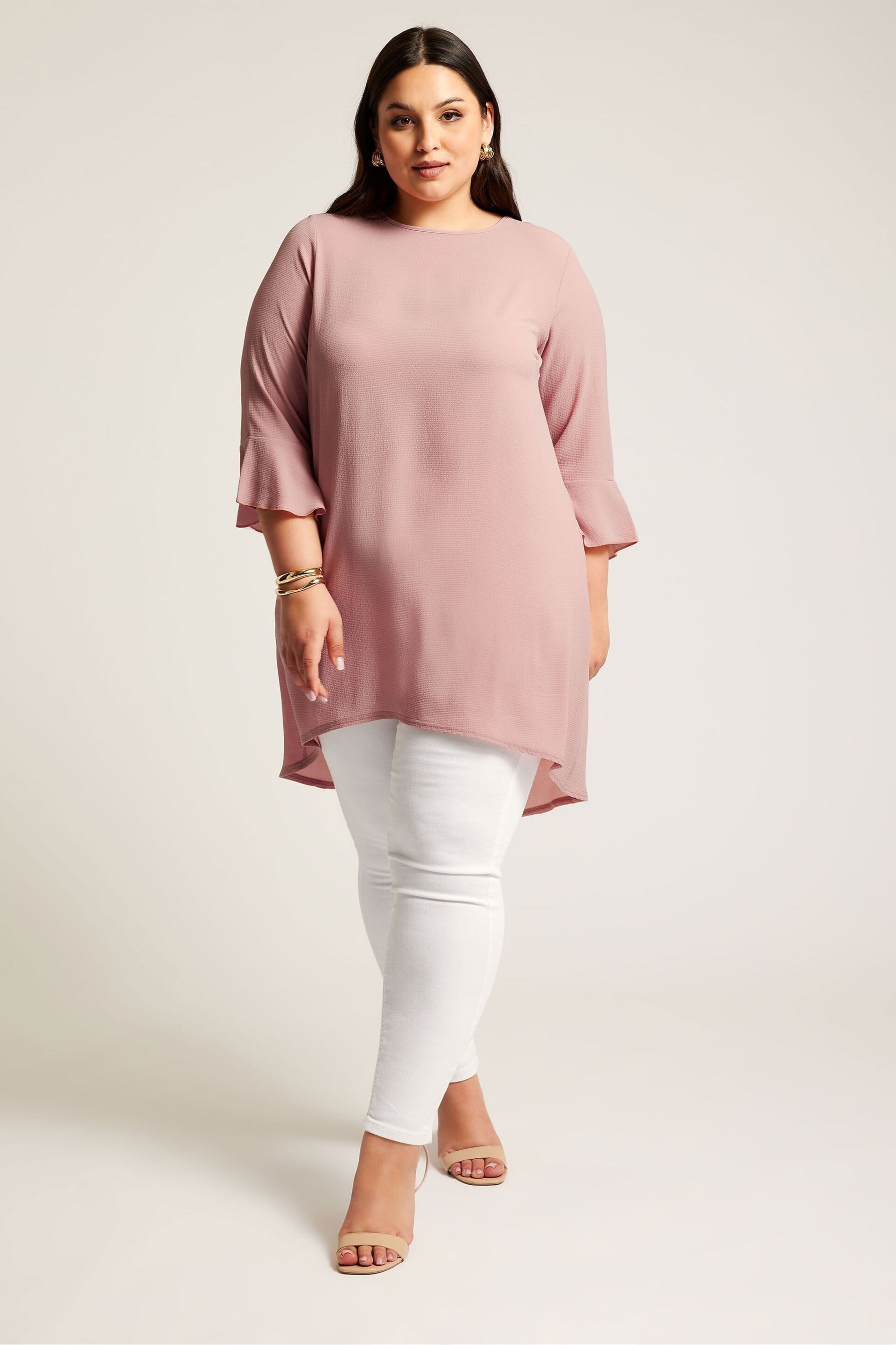 Yours Curve Pink Flute Sleeve Tunic - Image 1 of 2