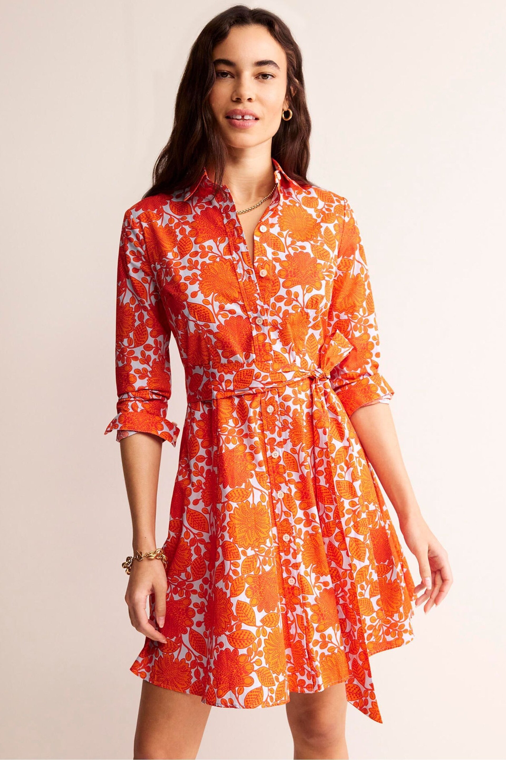 Boden Orange Amy Cotton Short Shirt Dress - Image 1 of 6