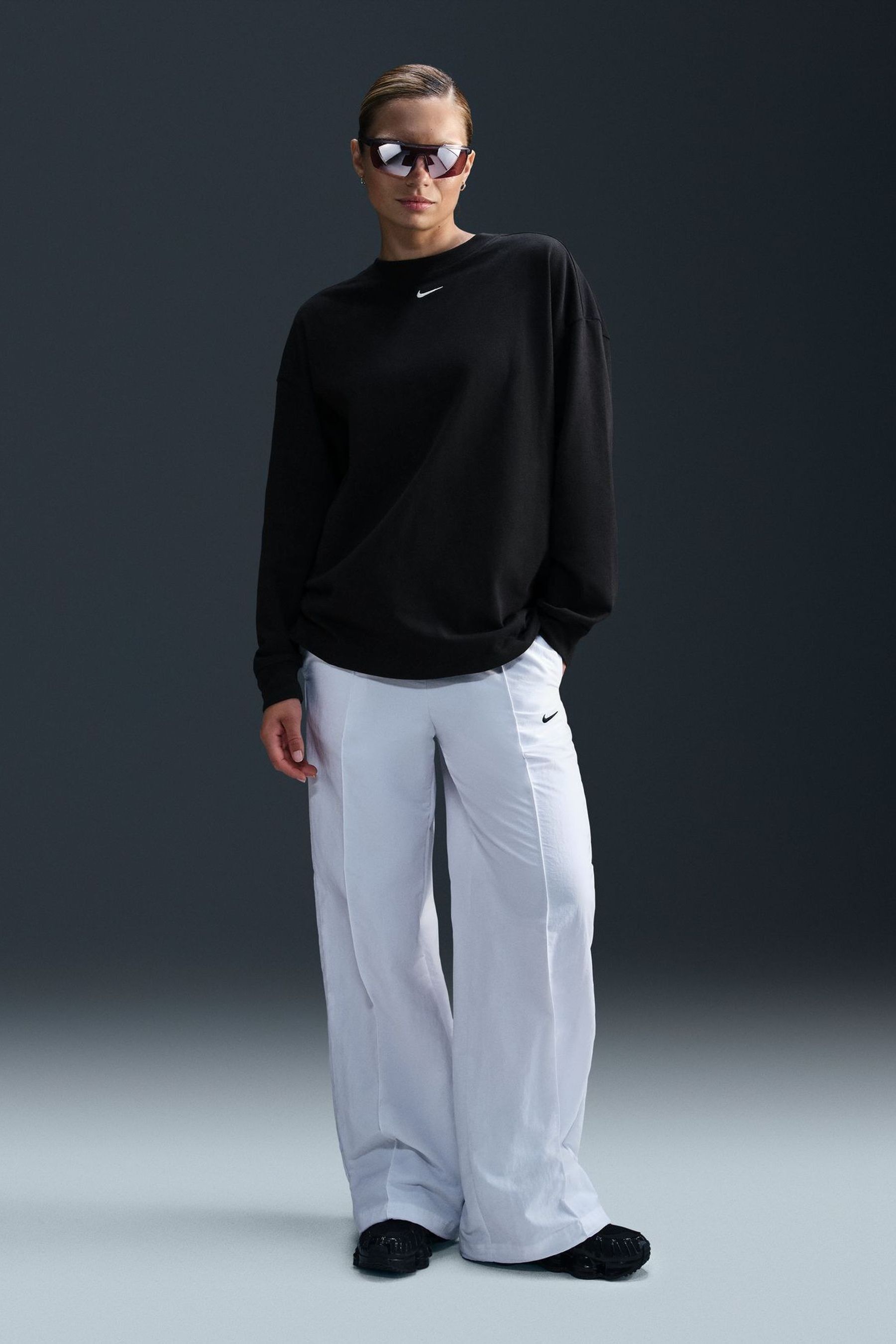 Buy Nike Black Sportswear Essential Oversized 100 Cotton Long Sleeve T Shirt from the Next UK online shop