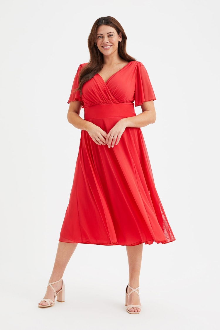 Scarlett & Jo Red Victoria Angel Sleeve Mesh Midi long Dress - Image 1 of 4