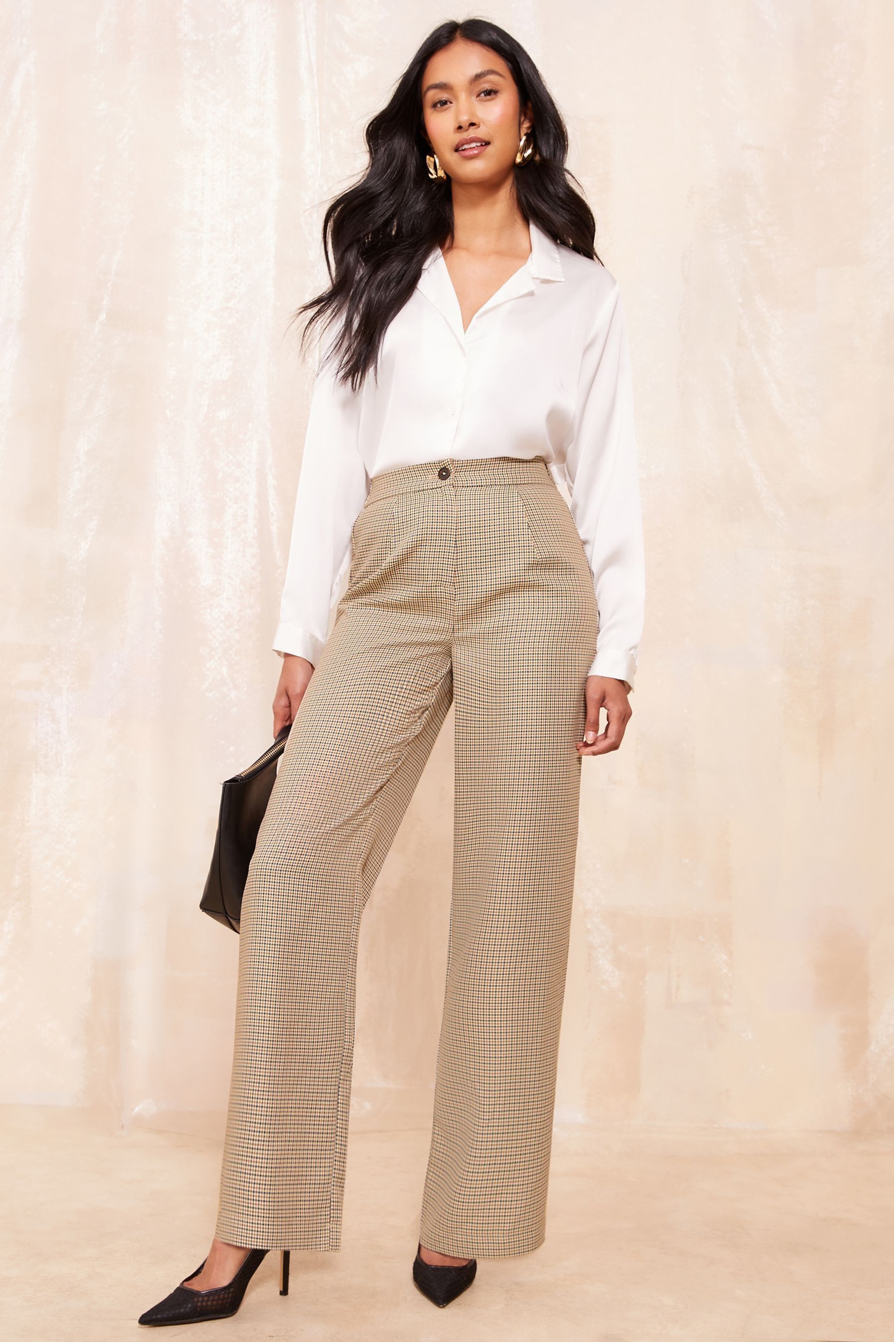 Wide leg check trousers on sale