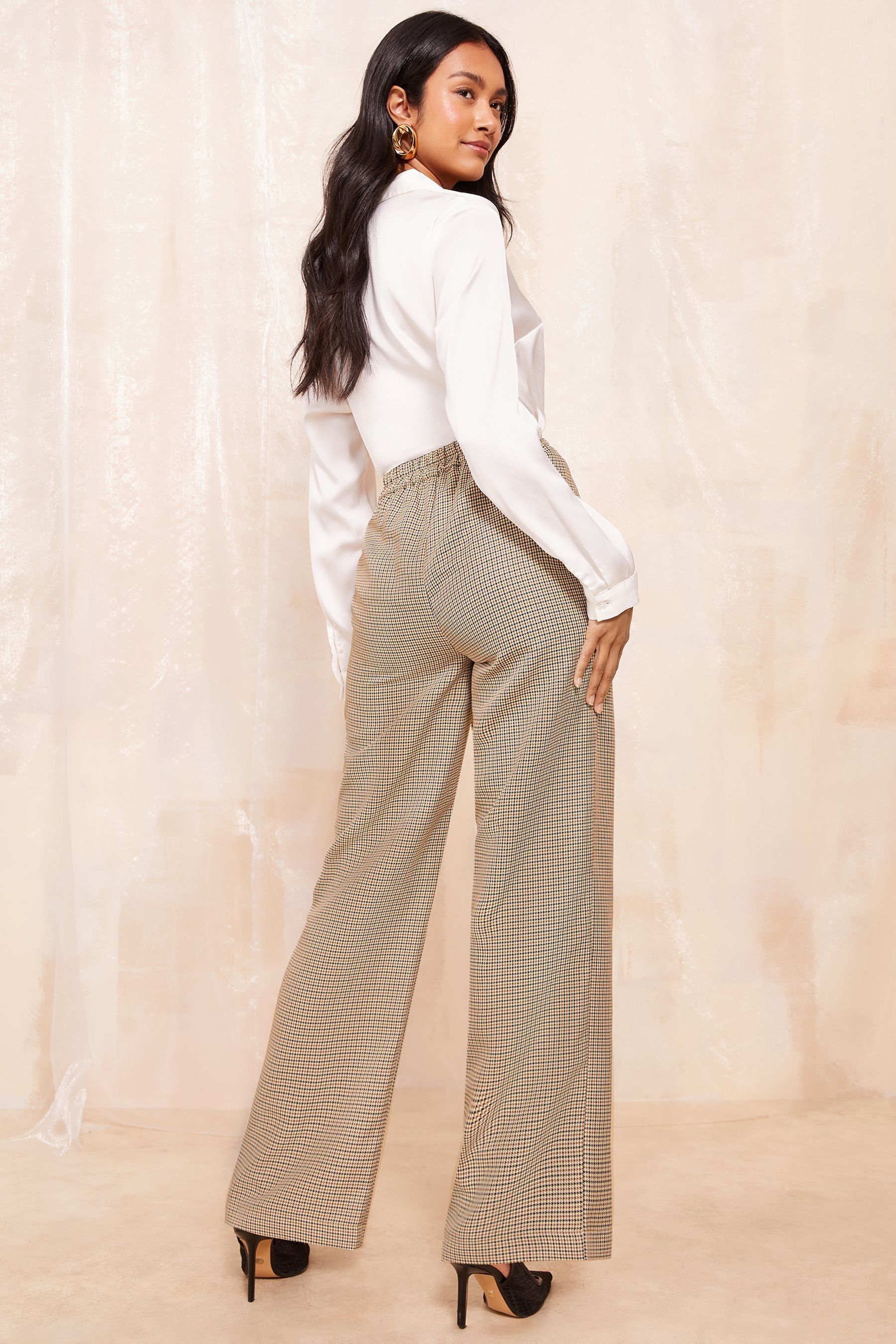Buy Friends Like These Brown Petite Wide Leg Tailored Check Trousers from the Next UK online shop