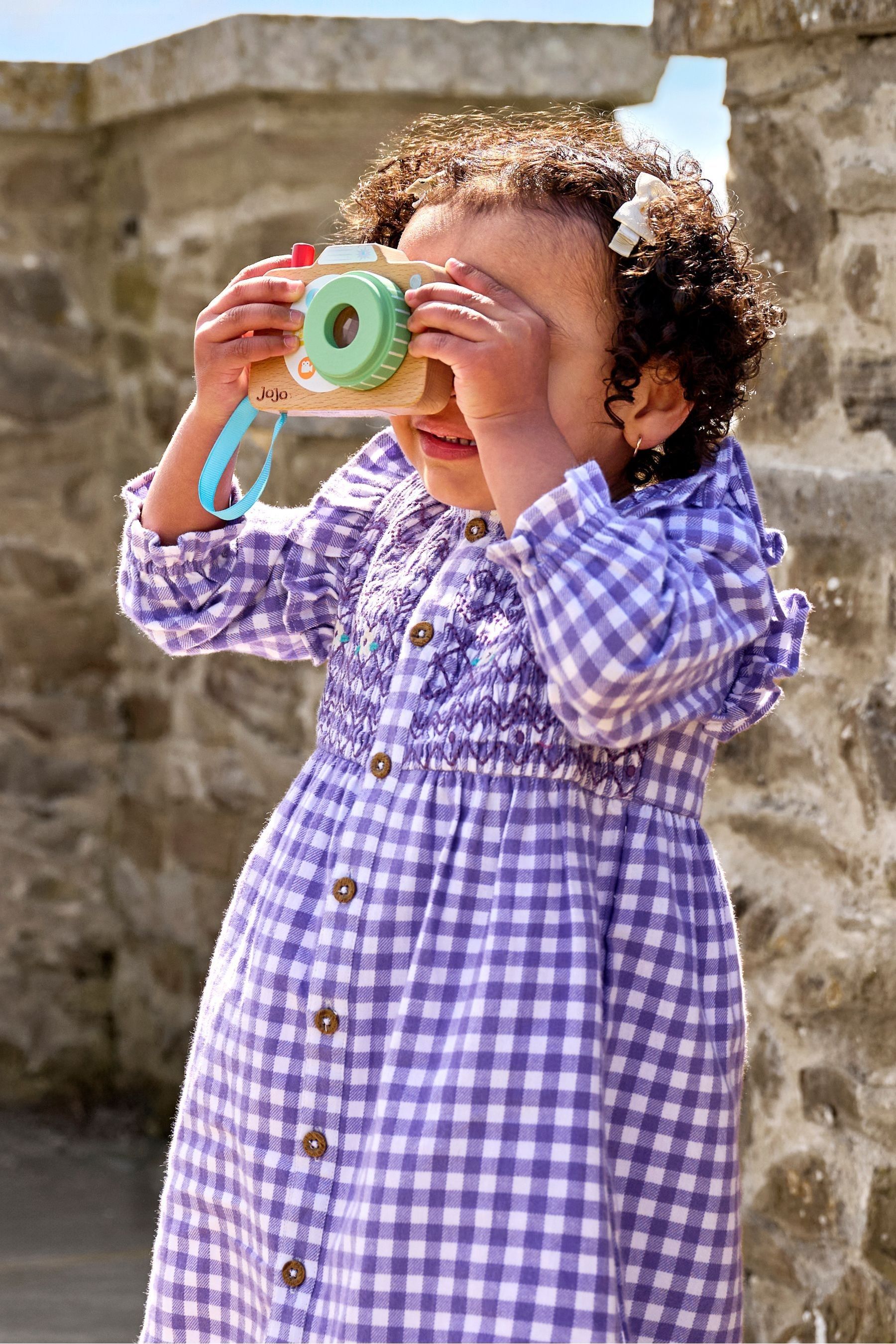 JoJo Maman Bebe Lilac Purple Frill Shoulder Smocked Dress Tights Set