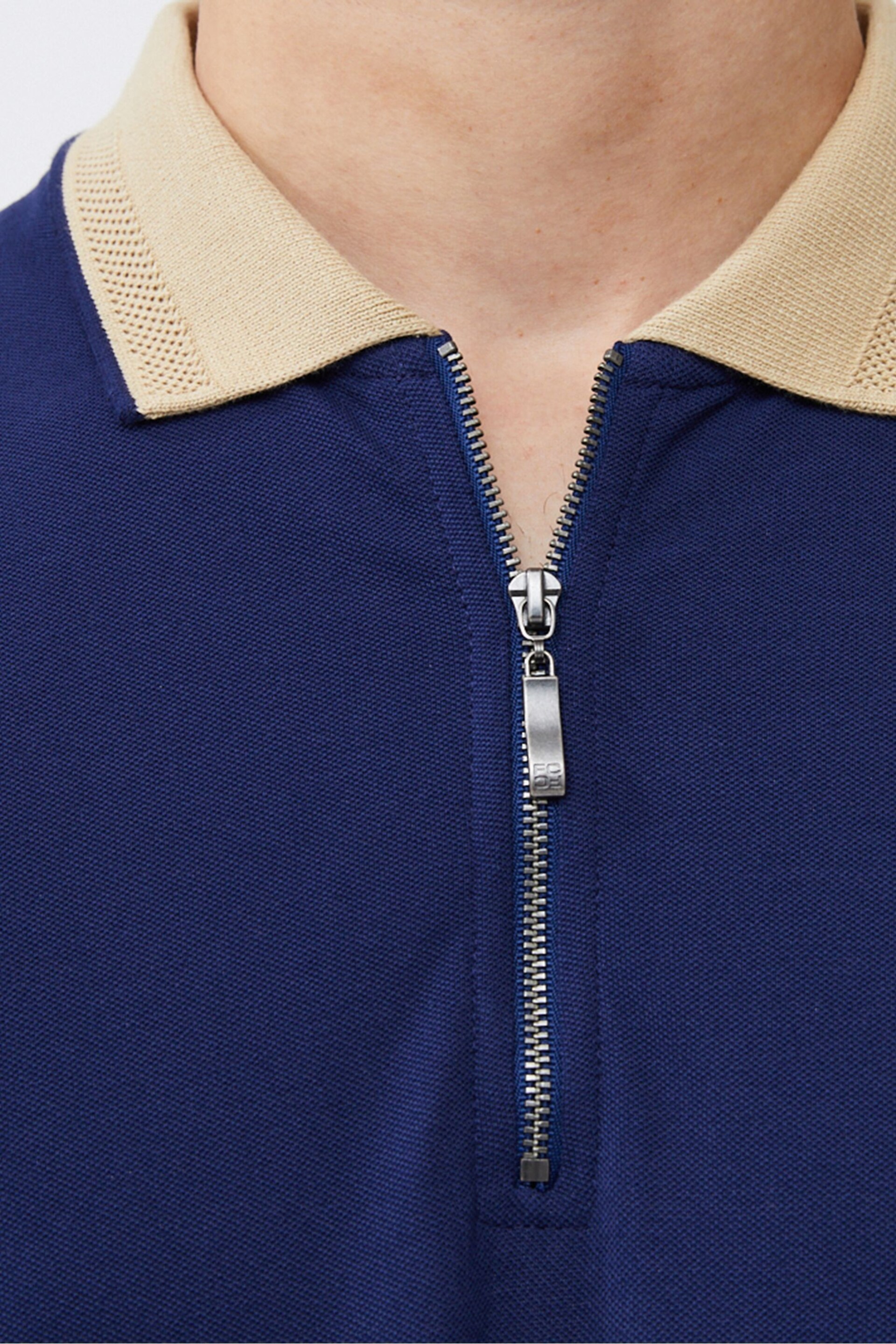 French Connection Blue Elastane Half Zip Pique Polo Shirt - Image 3 of 3
