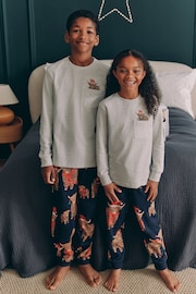 Grey/Navy Blue 100% Cotton Matching Family Kids Christmas Hamish The Highland Cow Pyjamas (3-16yrs) - Image 1 of 6