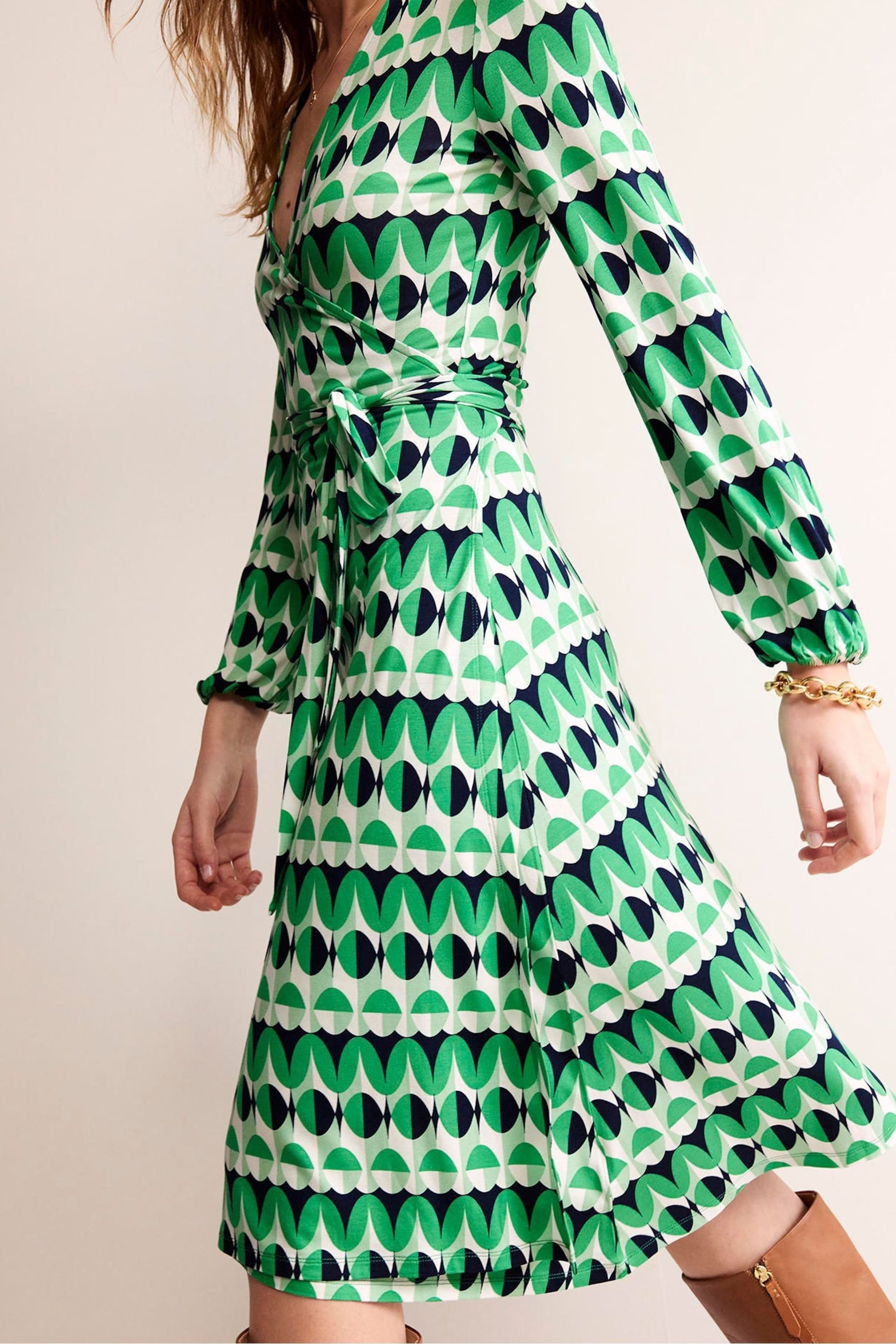 Boden Green Joanna Jersey Midi Wrap Dress - Image 4 of 6