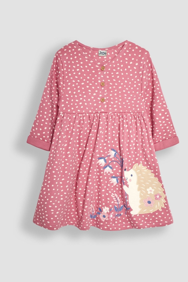 JoJo Maman Bébé Rose Pink Hedgehog Appliqué Button Front Dress - Image 1 of 3