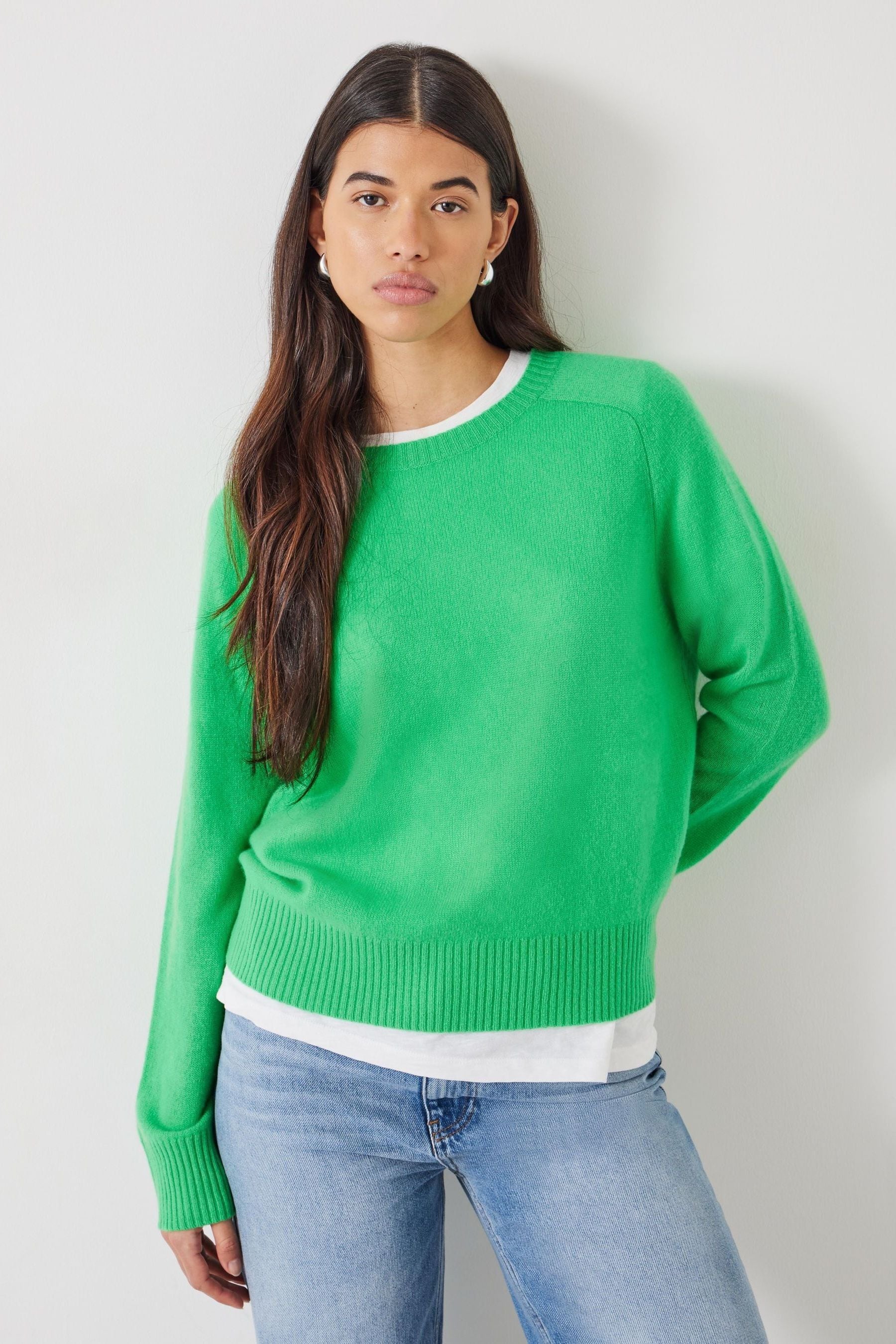 Hush Green Charlie Saddle Shoulder Cashmere Jumper
