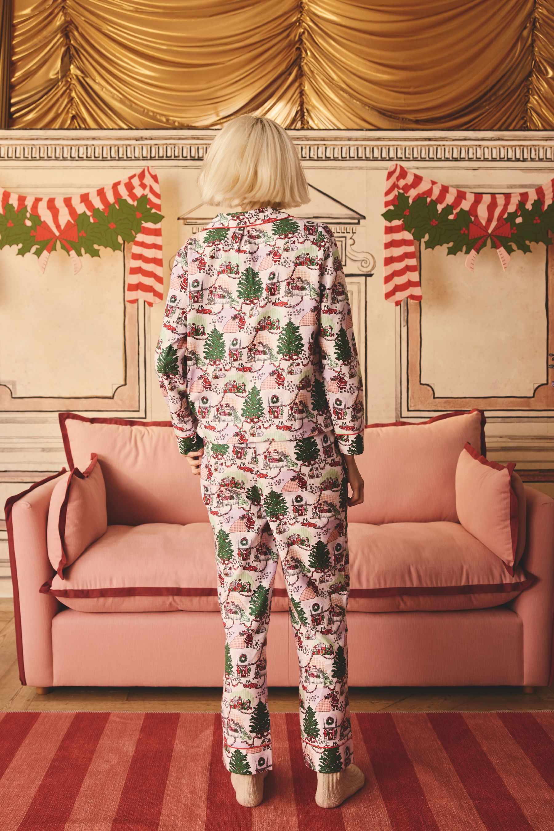 Buy Cath Kidston Green Christmas House Button Through 100 Cotton Pyjamas from the Next UK online shop
