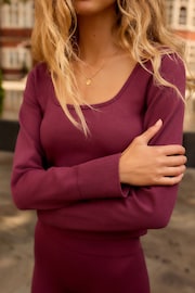 Burgundy Wine Scoop Ribbed Long Sleeve Top - Image 5 of 5