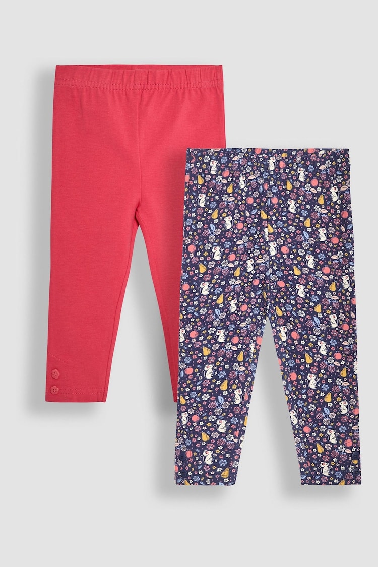 JoJo Maman Bébé Raspberry Pink Mouse & Fruit Floral 2-Pack Autumn Ditsy Floral Leggings - Image 1 of 9