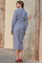 Sosandar Blue Stripe Midi Shirt Dress - Image 3 of 5