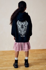 Charcoal Grey/Pink 2-in-1 Long Sleeve Hooded Sweat Dress with Mesh Skirt (3-16yrs) - Image 3 of 8