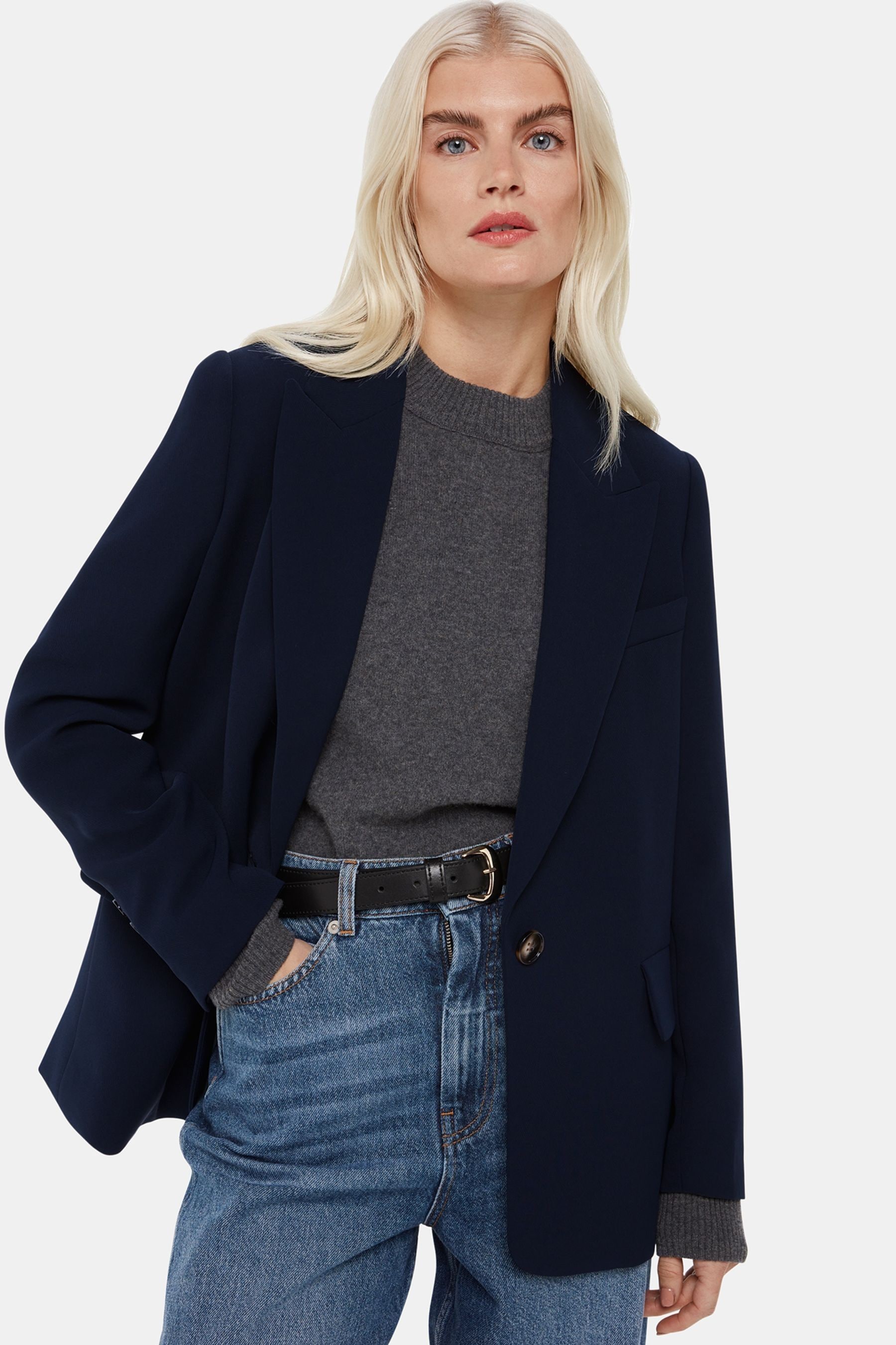Buy Whistles Navy Petite Boyfriend Crepe Blazer from Next Luxembourg