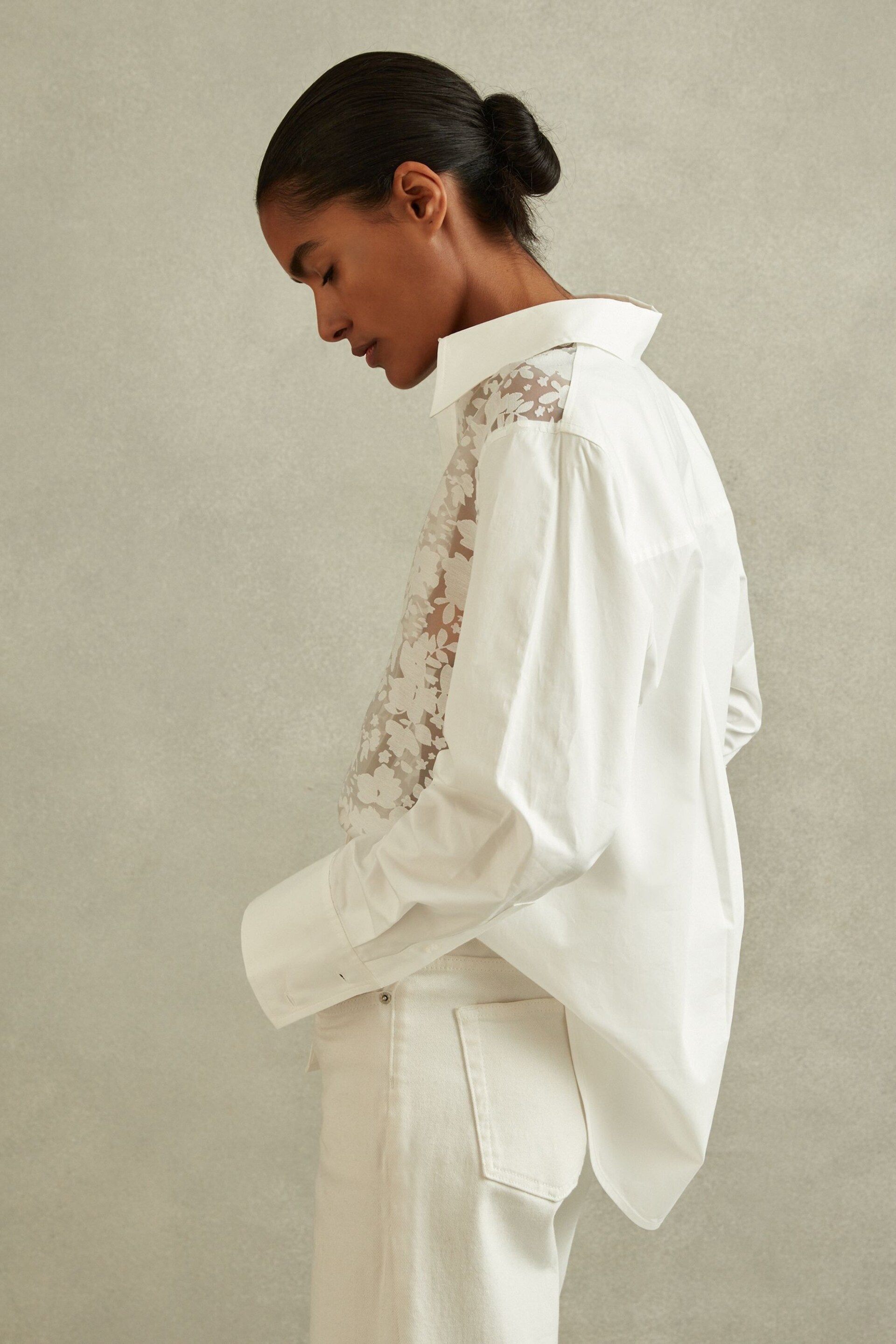 Reiss Ivory Delaney Cotton Burnout Floral Shirt - Image 4 of 5
