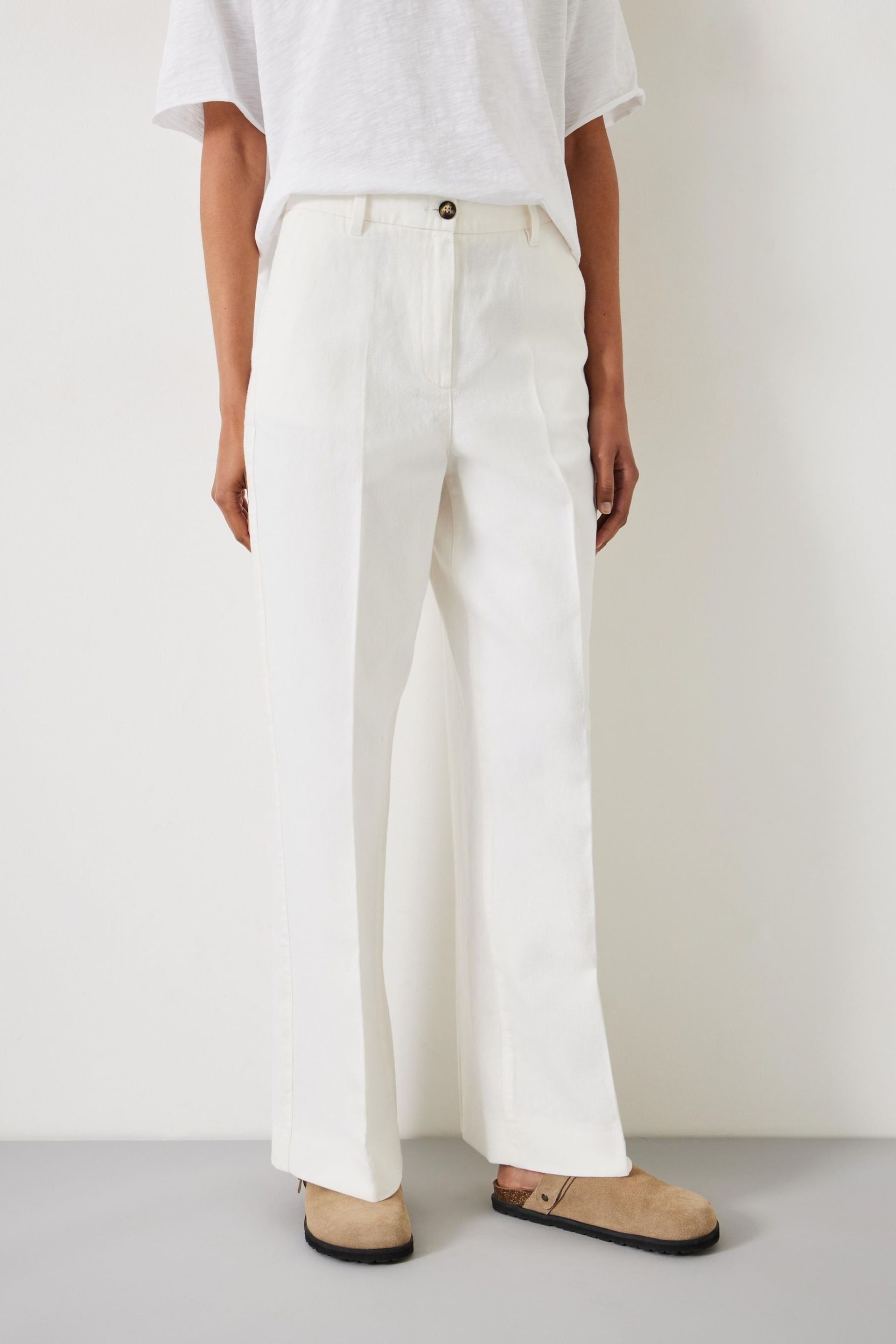 Hush Natural Emily Cotton Wide Leg Trousers - Image 2 of 5