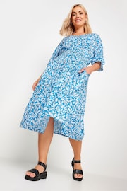 Yours Curve Blue LIMITED COLLECTION  Floral Print Linen Midaxi Dress - Image 1 of 5