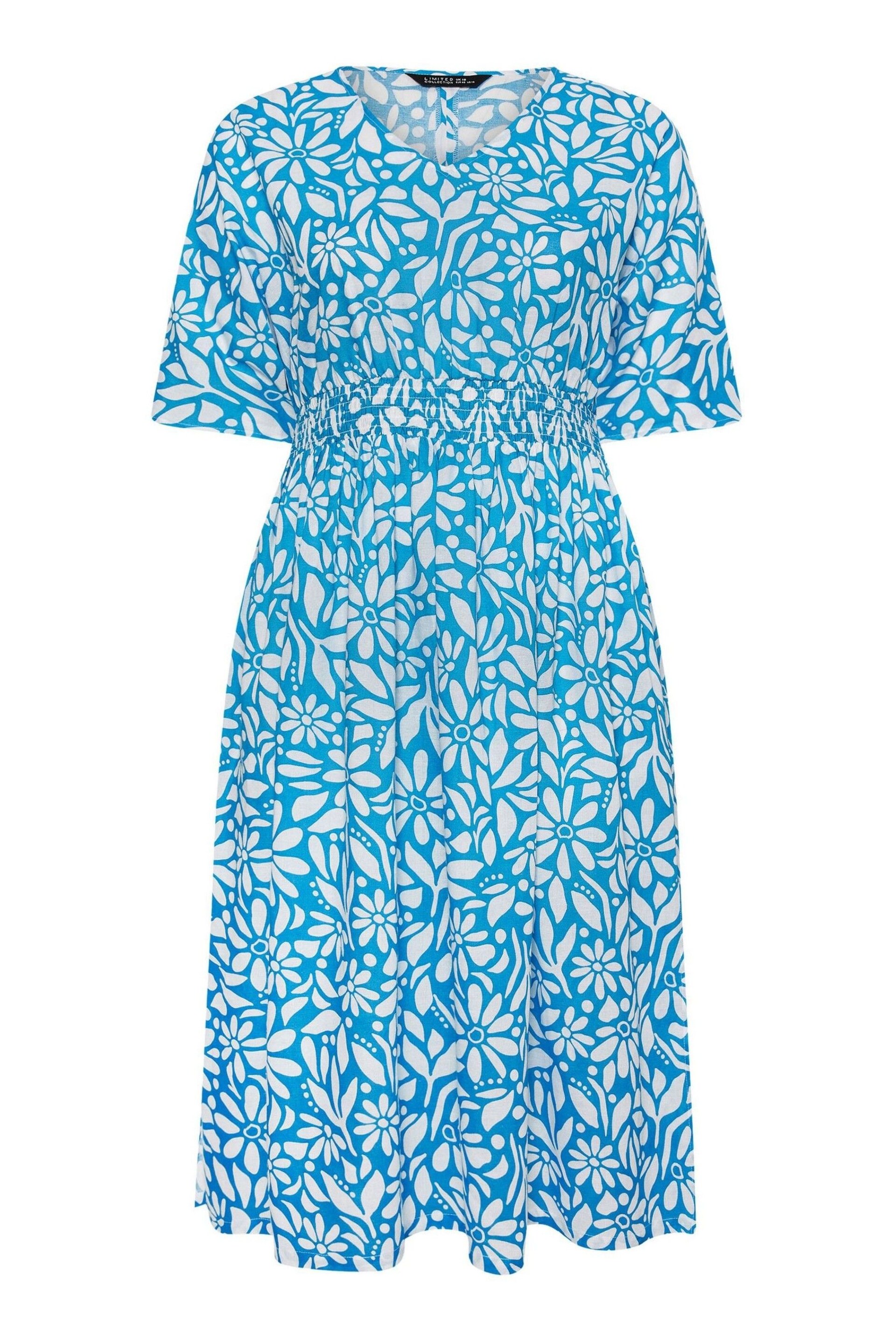 Yours Curve Blue LIMITED COLLECTION  Floral Print Linen Midaxi Dress - Image 5 of 5