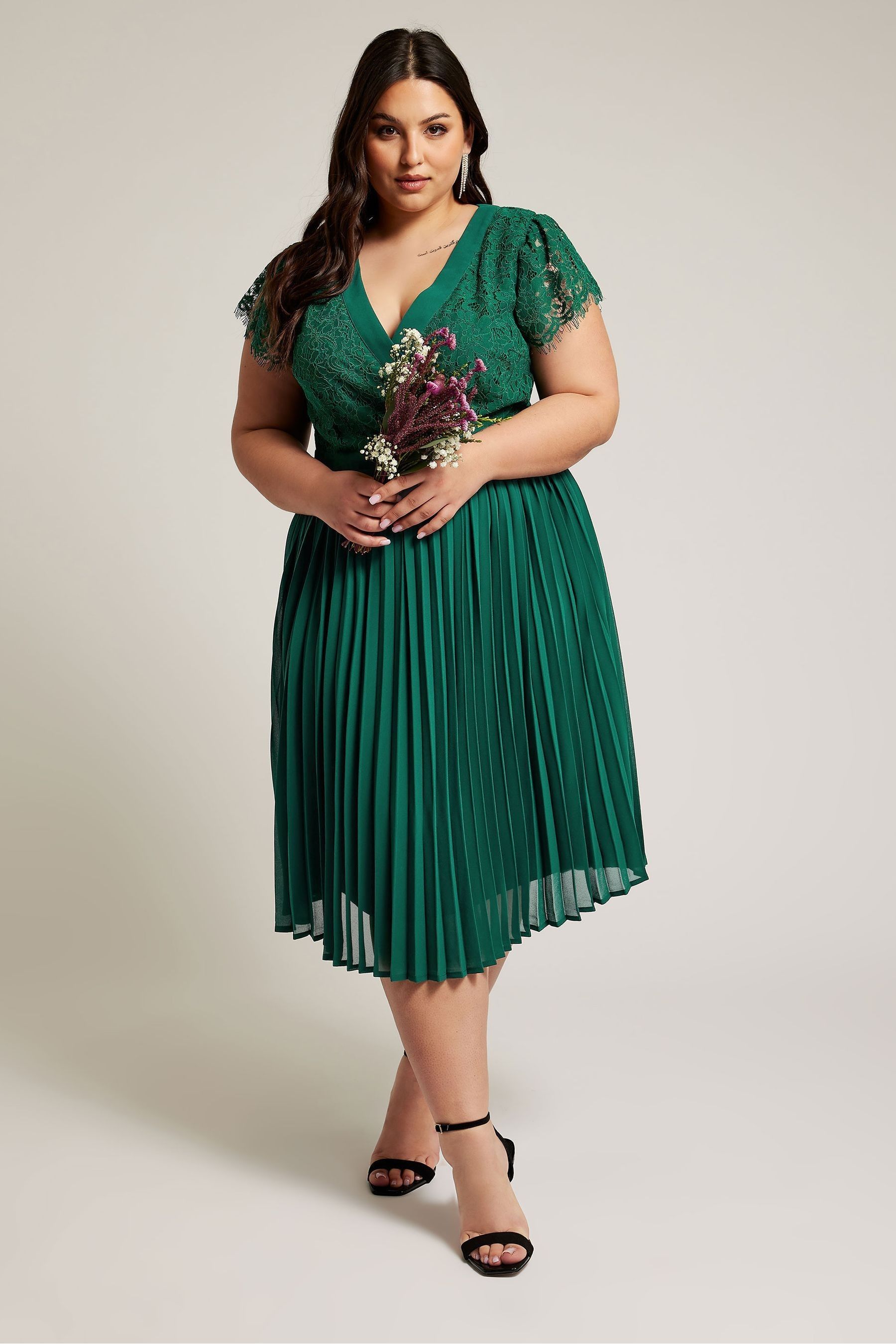 Buy Yours Curve Green Emerald Lace Wrap Midi Dress from the Next UK online shop