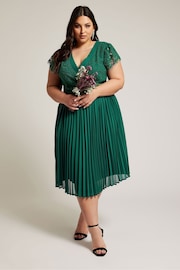 Yours London Curve Green Emerald Lace Wrap Midi Dress - Image 1 of 5