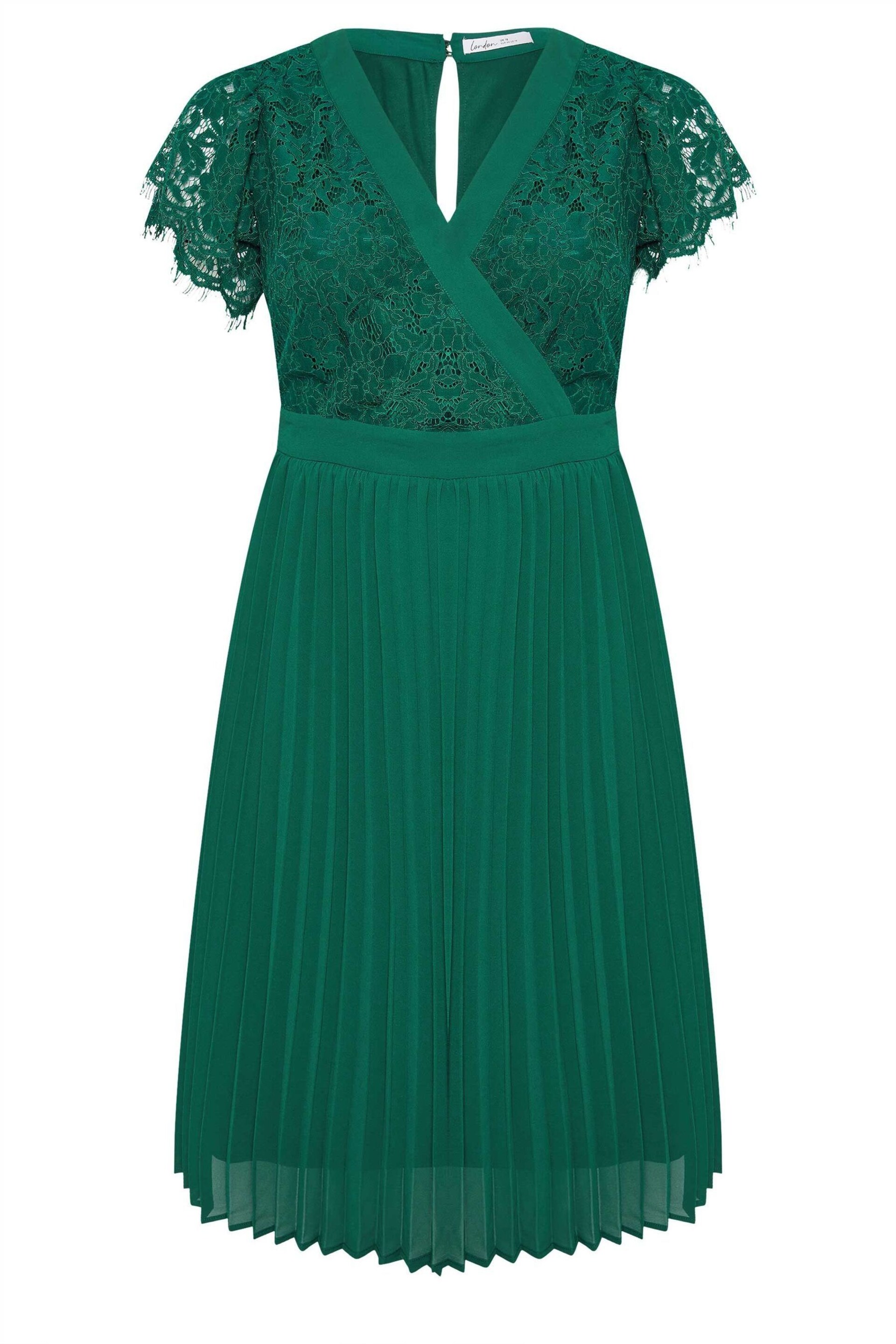 Yours London Curve Green Emerald Lace Wrap Midi Dress - Image 5 of 5