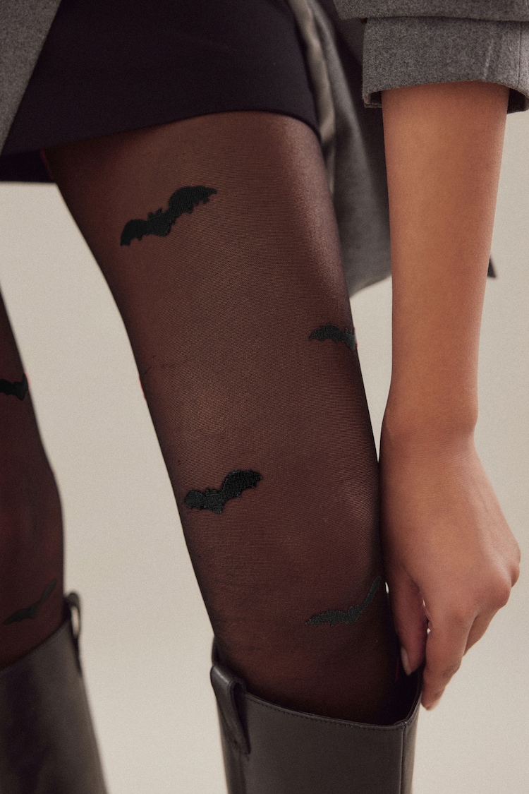 Bat Black Halloween Pattern Tights 1 Pack - Image 5 of 5