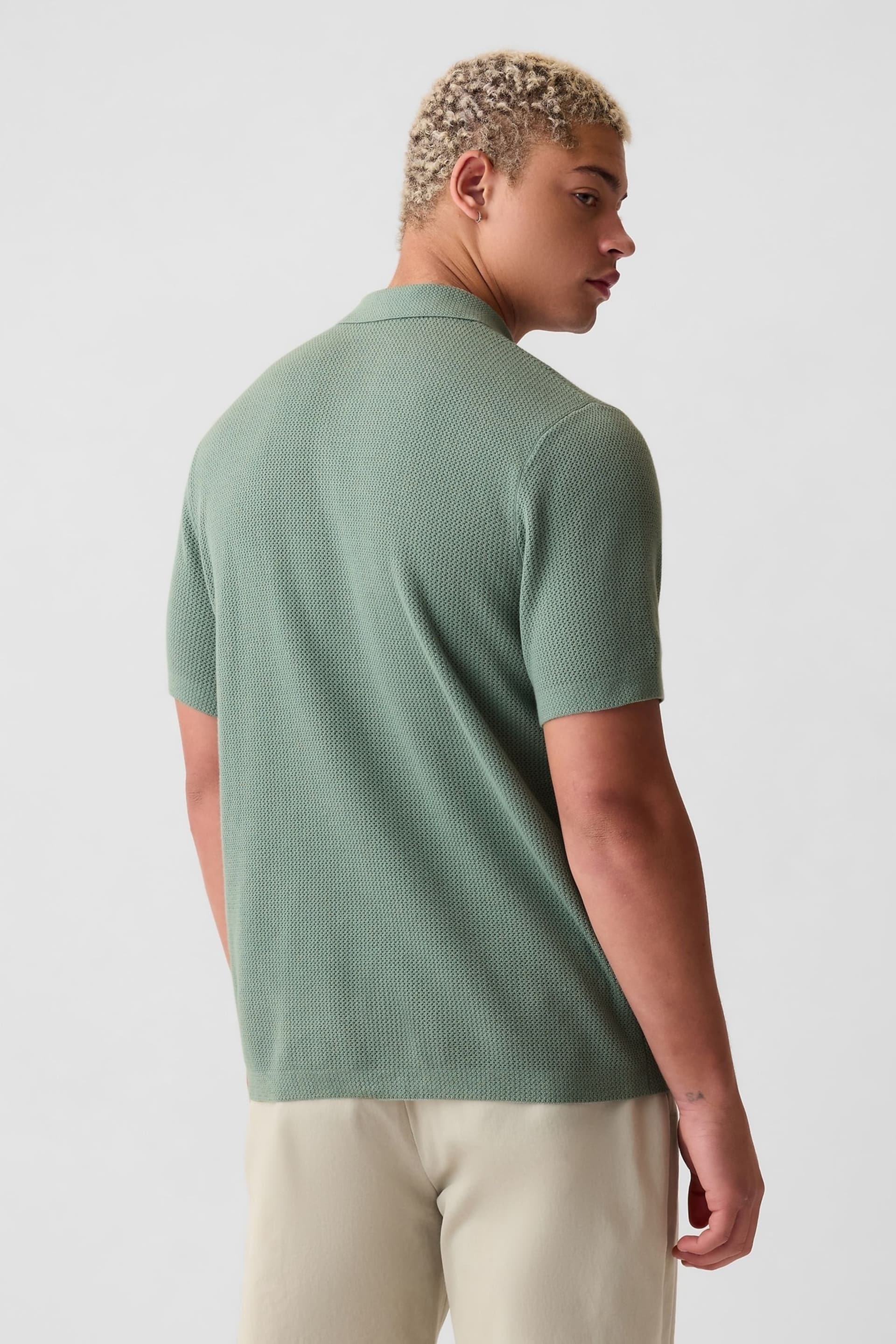 Gap Green Cotton Textured Short Sleeve Polo Shirt - Image 2 of 4