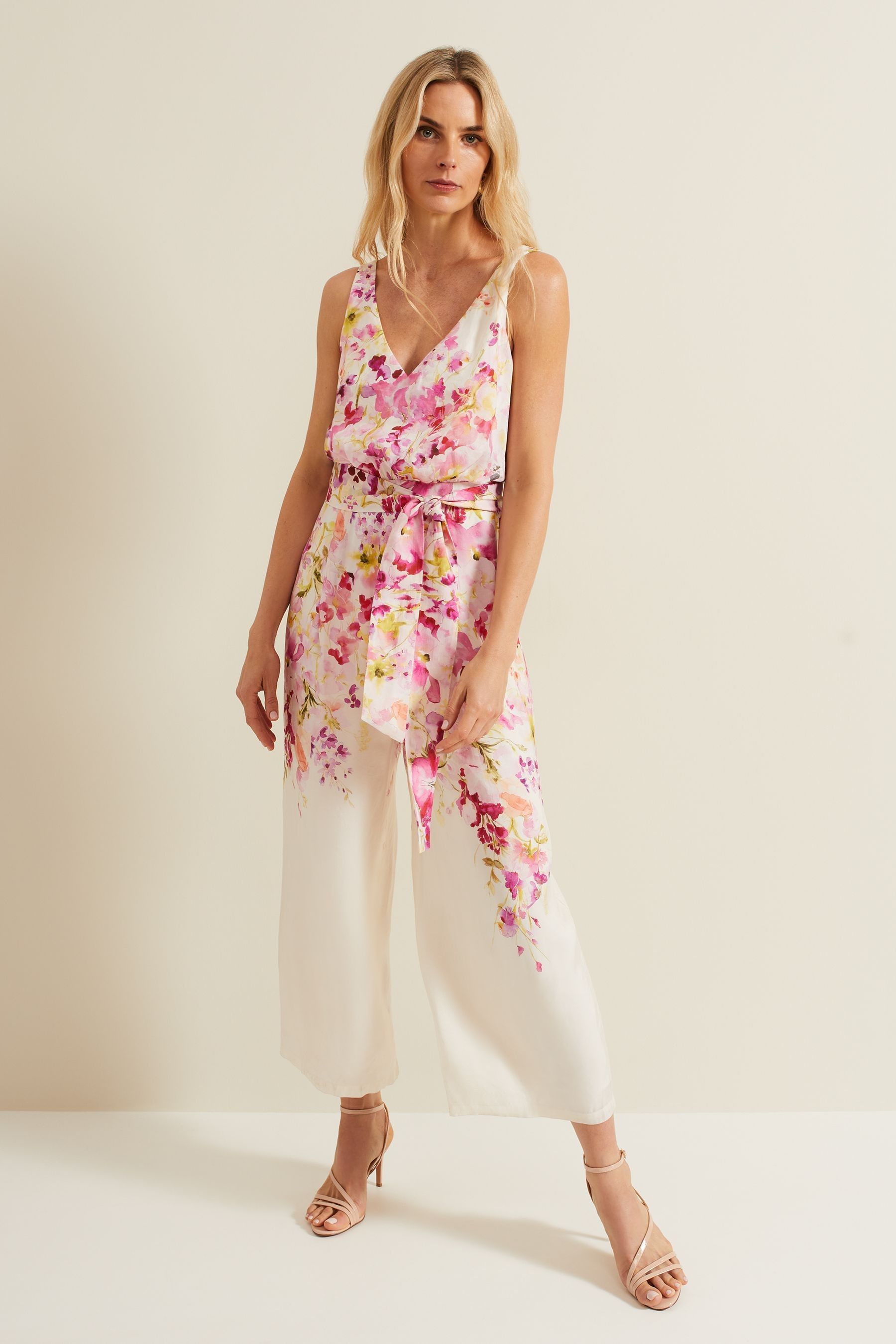 Cream floral jumpsuit clearance