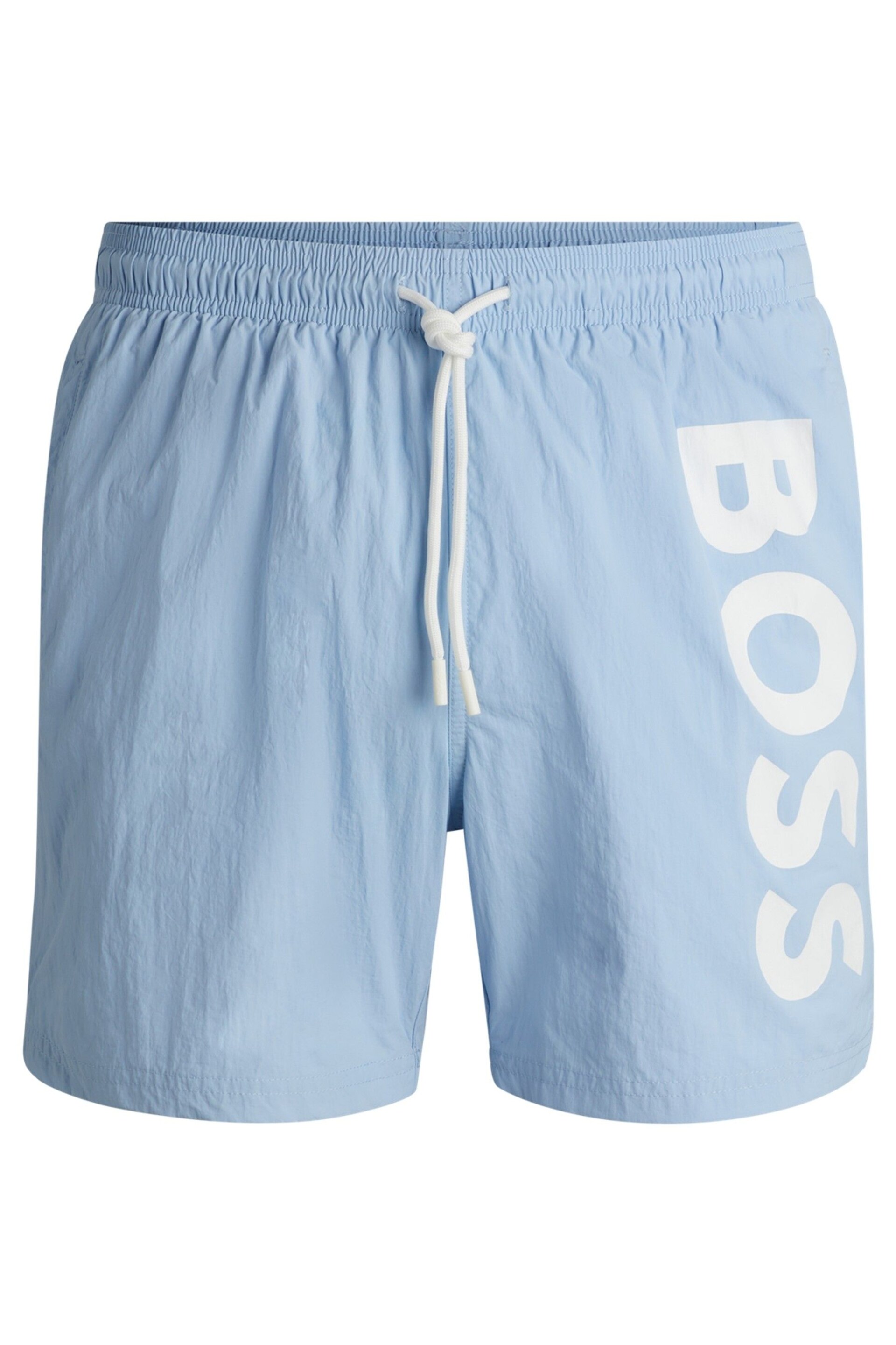 BOSS Blue Vertical-Logo-Print Swim Shorts In Quick-Dry Poplin - Image 4 of 4