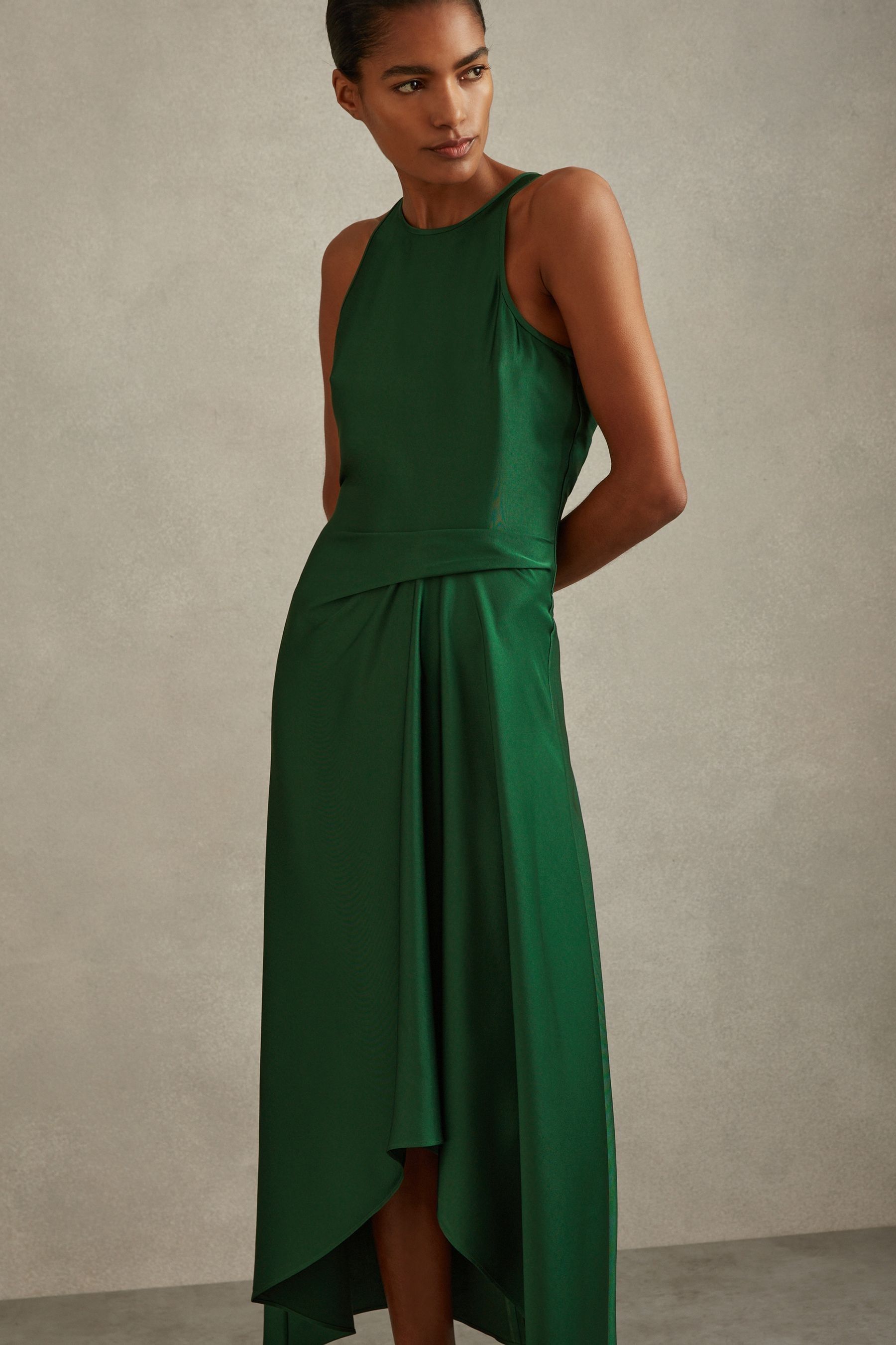 Buy Reiss Green Micah Petite Satin Drape Tuck Midi Dress from the Next UK online shop