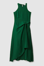 Reiss Green Micah Petite Satin Drape Tuck Midi Dress - Image 2 of 6