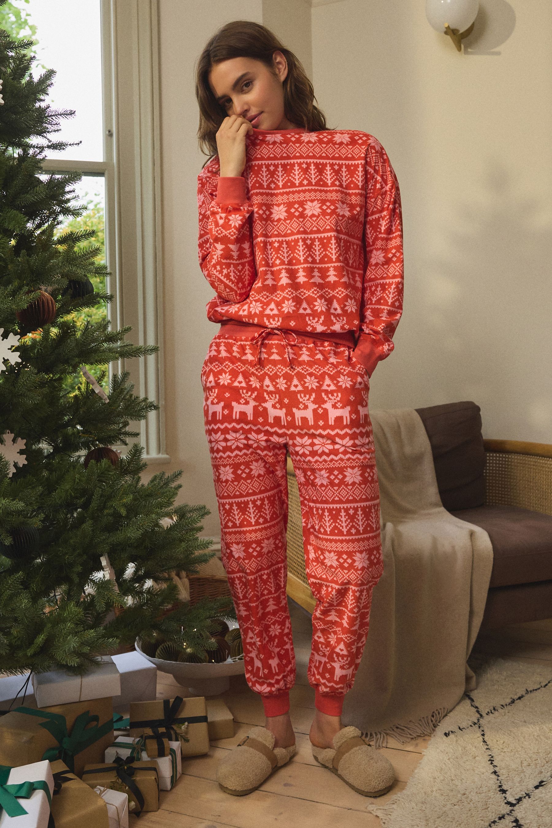 Buy Red Fairisle Pattern Cosy Long Sleeve Pyjamas from Next Luxembourg