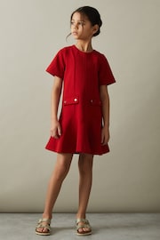 Reiss Red Fion Junior Fit-and-Flare Pocket Detail Dress - Image 1 of 5