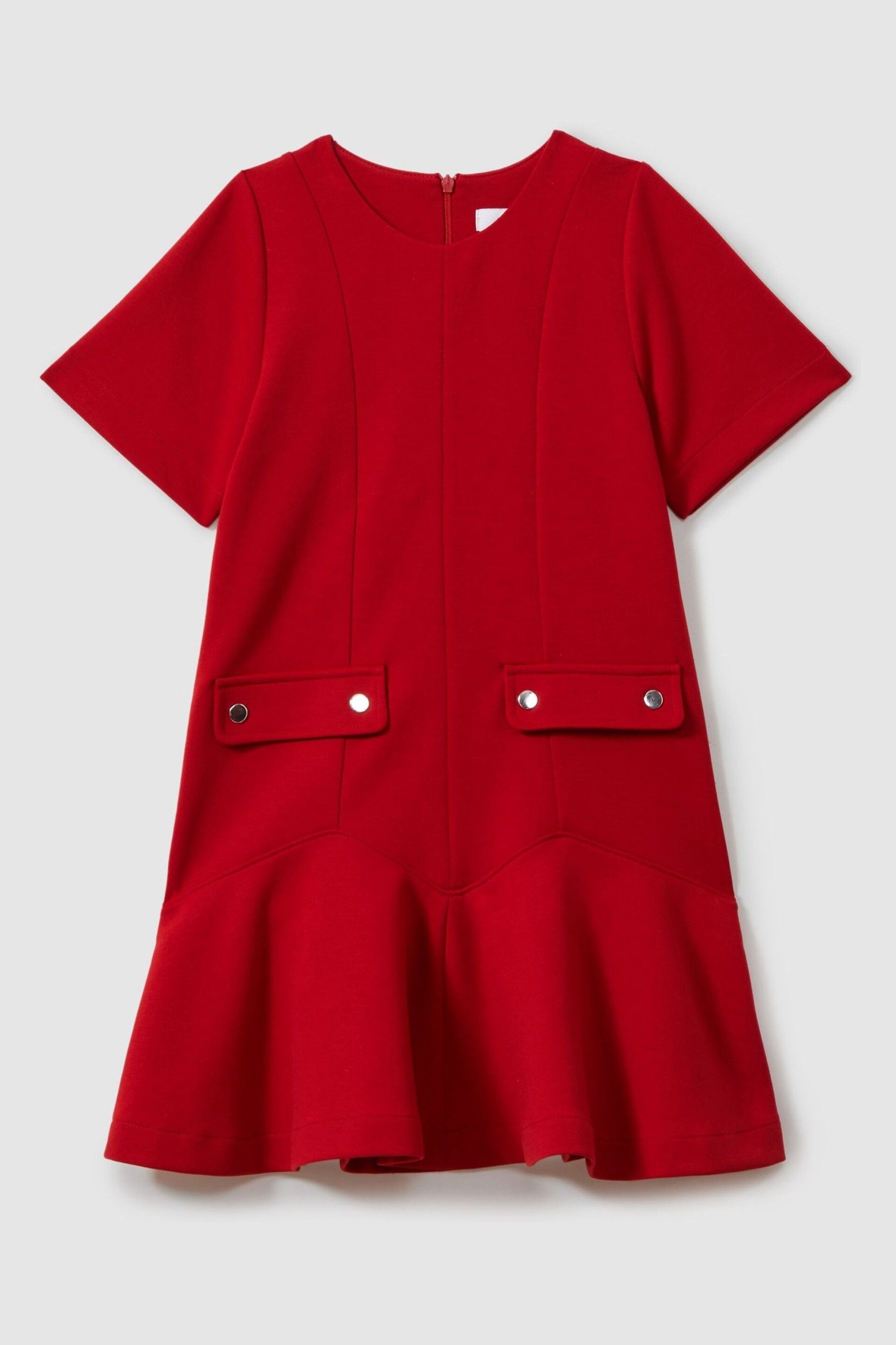 Reiss Red Fion Junior Fit-and-Flare Pocket Detail Dress - Image 2 of 5